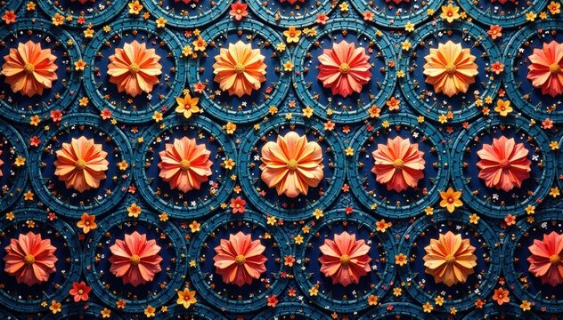intricate floral design with repeating patterns of interconnected rings and flowers, elegant, document decor