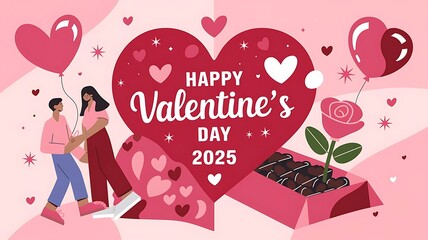 Romantic Valentine's Day 2025 Celebration with Couple and Chocolates