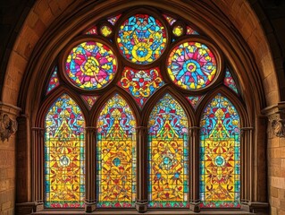 Fototapeta premium Magnificent Stained Glass Window in a Gothic Cathedral