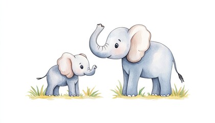 Naklejka premium Two adorable elephants, a parent and child, playfully interacting in a serene natural setting