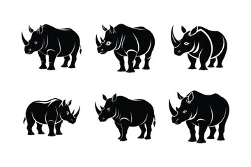 Northern White Rhinoceros (Ceratotherium simum cottoni) mammal animal, labeled silhouette vector art illustration.