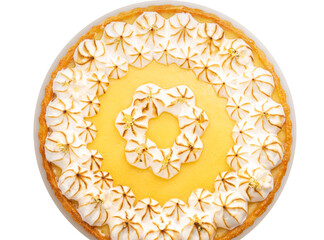 Lemon Jelly Meringue Tart isolated on white background. Lemon Jelly Meringue Tart with gold leaf covers the top isolated on white background PNG File.