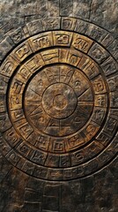 Ancient Stone Wheel of Time with Mysterious Glyphs and Symbols