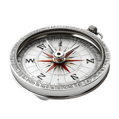 Classic Silver Compass Navigation Tool Detailed Close up Direction Finder