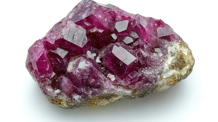 Red Spinel Crystals Cluster, Geology Sample, White Background, Science