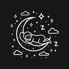 Sleeping. Sleeping On A Crescent Moon Nigh Vector Silhouette.