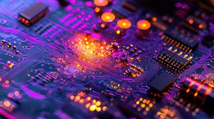 Obraz premium Vibrant Circuit Board Close-Up: A Technological Marvel