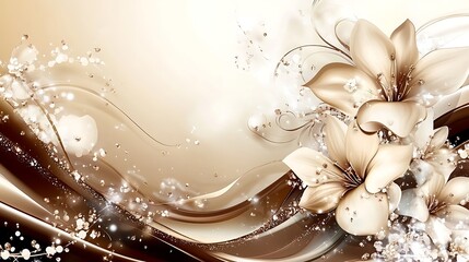 Elegant Brown and Beige Floral Design With Swirling Background