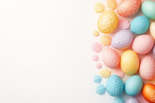 Elegant premium easter card design featuring embossed metallic patterns and colorful eggs in a symmetrical arrangement