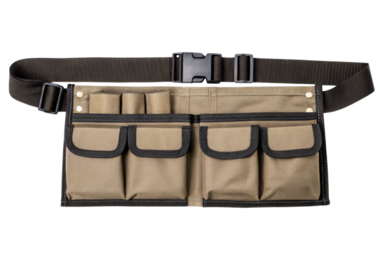 Beige canvas tool belt isolated with transparent background
