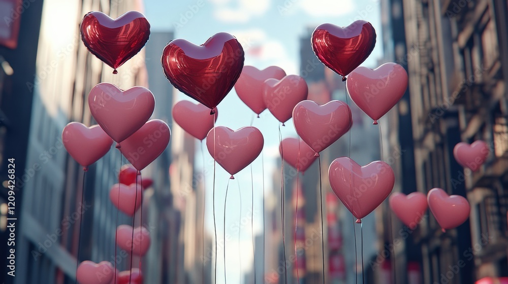 Wall mural Love balloons hanging on the street