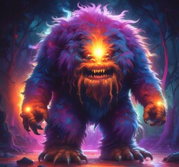 Fototapeta premium Illustration of fluffy and cute small monster.