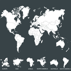 World map. Silhouette map. Continents