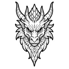 Majestic Dragon Head Line Art Print Fantasy Creature Illustration
