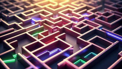 Colorful Abstract Maze Glowing Pathways Representing Challenge and Exploration