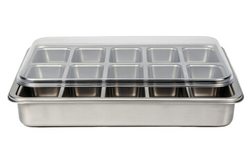 Stainless steel divided pan with lid isolated with transparent background