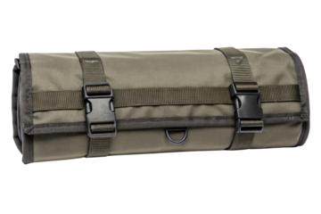 Olive green roll-up tool bag isolated with transparent background