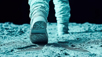 An astronaut boot leaving a print on a lunar surface, showcasing the vastness and texture of the moon landscape.