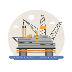 Offshore oil rig on ocean illustration. Oil and gas industry concept