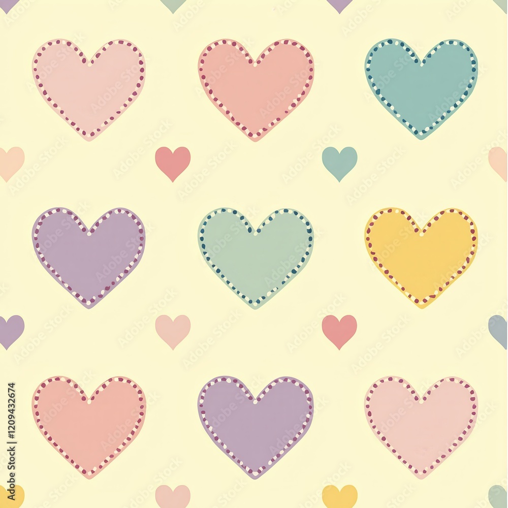 Poster pastel hearts pattern: a charming and whimsical seamless pattern featuring a delightful array of pas
