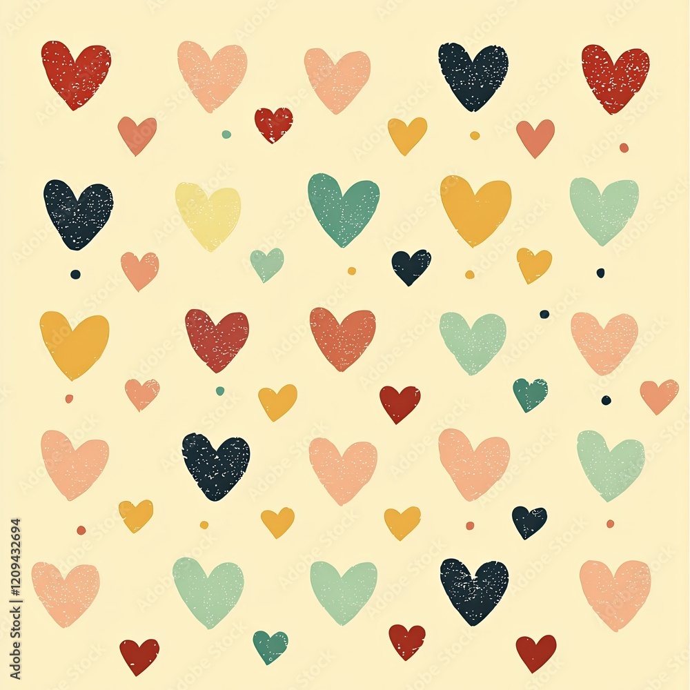 Poster rainbow hearts pattern: a cheerful and vibrant pattern featuring an array of colorful hand-drawn hea
