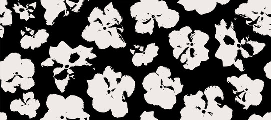 Flower seamless pattern. Organic shapes abstract floral background. Modern print in black and white colors for textile design, fabric, wallpaper, covers, cards, wall art, posters, and decoration.