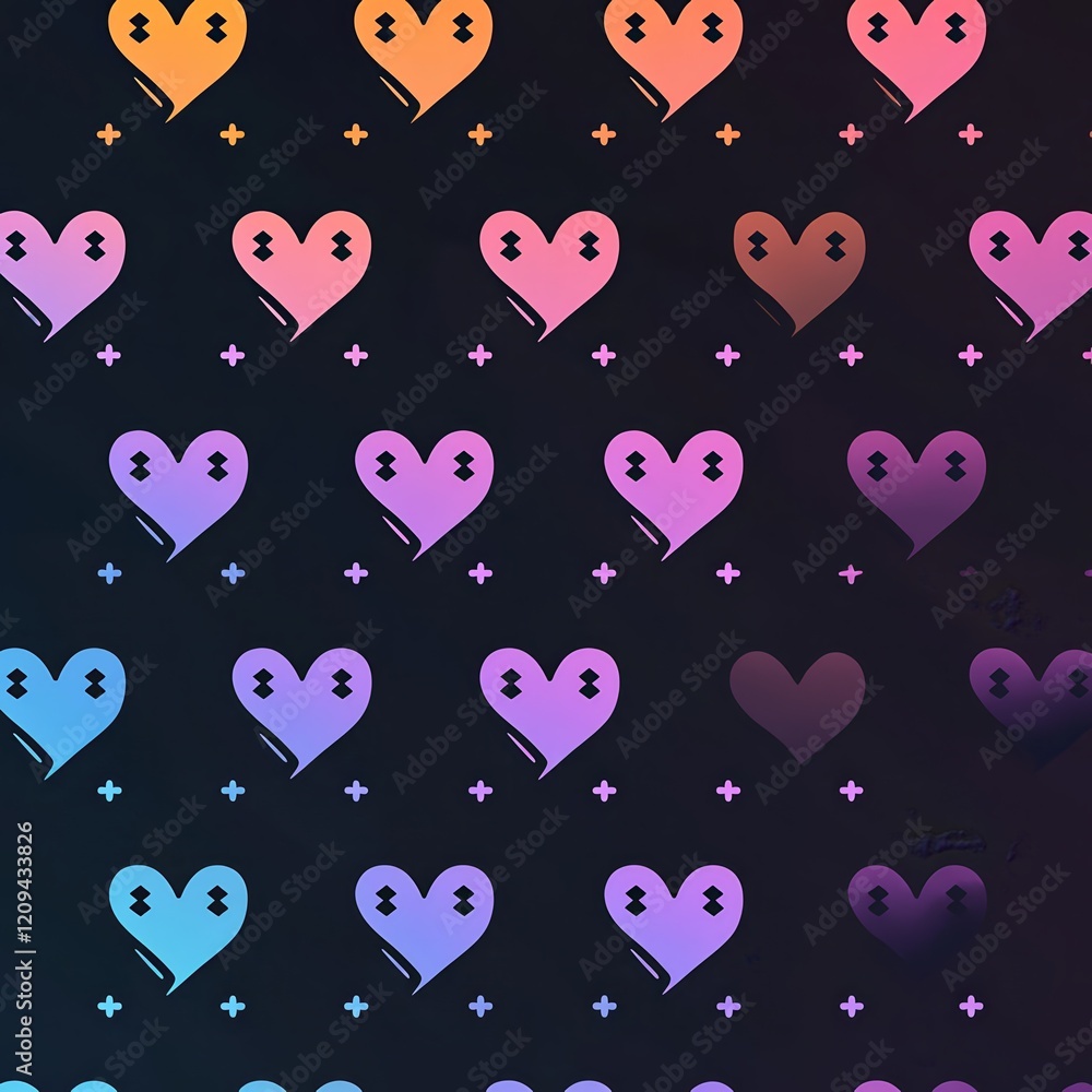 Poster rainbow heart pattern: a vibrant and modern pattern featuring a repeating design of rainbow-hued hea