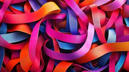 The red, orange, and blue ribbons are interwoven together