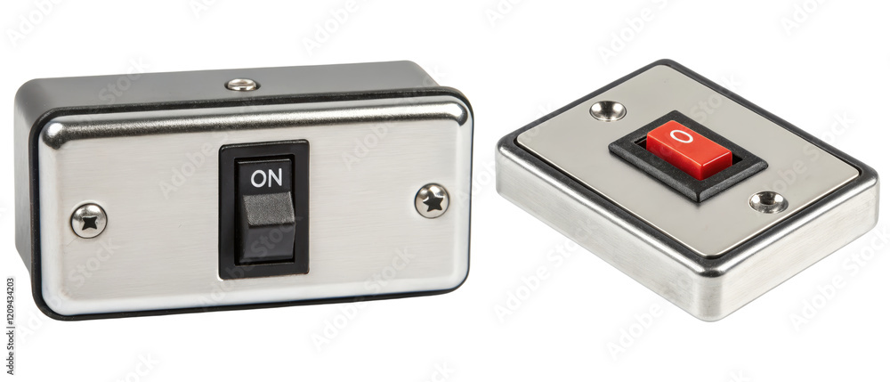Poster two metal toggle switches isolated with transparent background