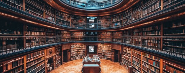Fototapeta premium A majestic library with bookshelves that contain hidden portals to other worlds.