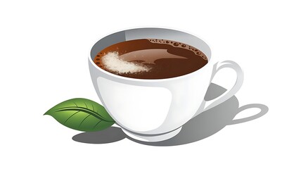 Cute coffee cup with lid and leaves, is perfect for cafe branding.