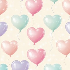 Pastel Heart Balloons Pattern: A charming seamless pattern featuring pastel-colored heart-shaped balloons, perfect for Valentine's Day, birthdays, or any romantic occasion.
