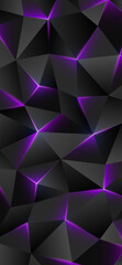 Obraz premium Dark low poly smartphone wallpaper. Abstract geometric background with triangles. Gray purple background. Shining lines, triangle. Concept innovation. Polygonal futuristic design. Vector illustration