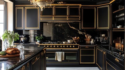 Kitchen with Gold Accents and Marble Back splash