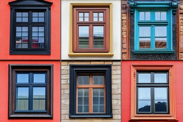 Fototapeta premium Six colorful windows, various frames, diverse styles.