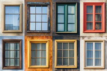 Fototapeta premium Multicolored windows, various frames, building facade.