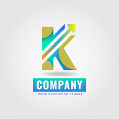 Modern arrow combined with initial letter K logo  design. Gradient color logo