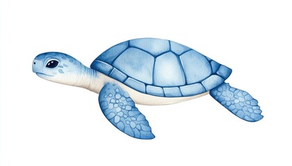 Blue watercolor sea turtle swimming gracefully in a serene ocean environment