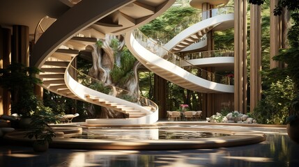 Beautiful view of the spiral staircase inside the building
