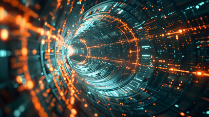 Obraz premium 3D Illustration - Futuristic Technology Tunnel Data Stream