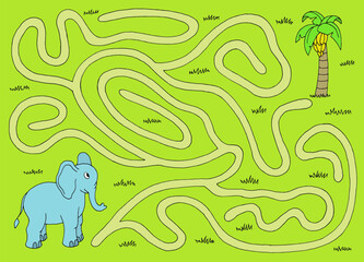 Elephant maze graphic color sketch illustration vector