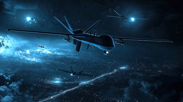 Night Flight: Predatory Drones Over Cityscape
