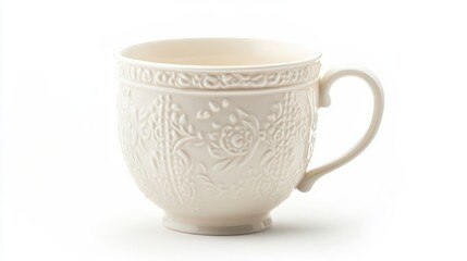Elegant White Coffee Mug with Embossed Patterns