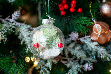 Close-up of illuminated christmas tree.
