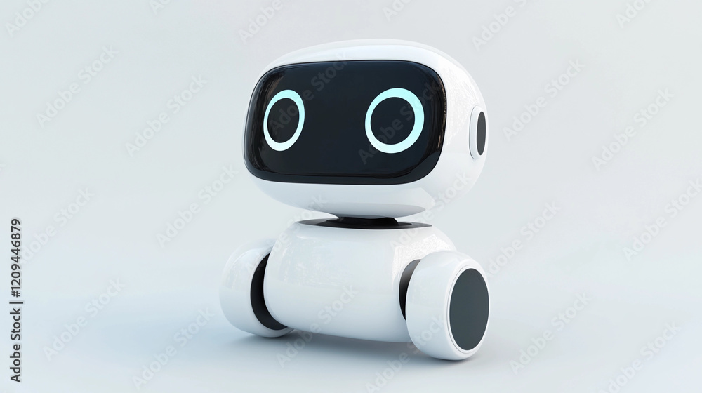 Poster customer support robot with a sleek white design helping users in a modern environment. generative a