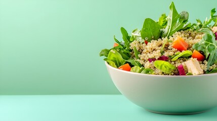 Fresh Quinoa Salad with Colorful Vegetables in a Modern Bowl, Generative AI.