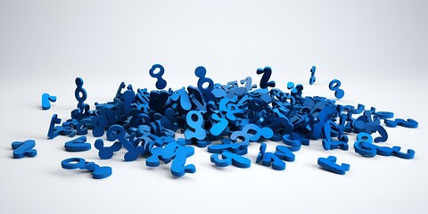 3D icon of question marks, blue color on a white background, no shadow, simple design, simple shape, vector style, cartoon style, 