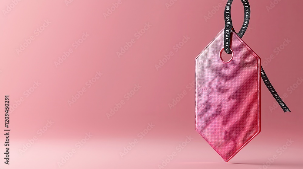 Poster pink hexagonal tag with black string on pink background.