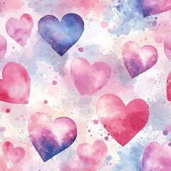 Pastel Watercolor Hearts: A charming pattern of pink, purple, and blue watercolor hearts scattered across a soft background, creating a romantic and dreamy aesthetic.  