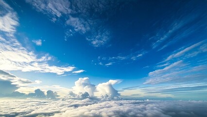 Naklejka premium 広々とした快晴の青空 雲 背景素材 チラシ・バナー・動画素材 AI生成素材